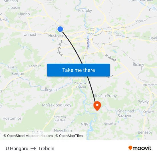 U Hangáru to Trebsin map