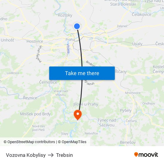 Vozovna Kobylisy to Trebsin map