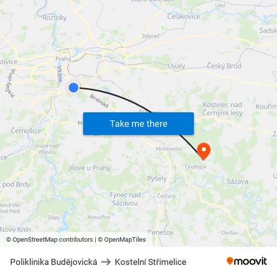 Poliklinika Budějovická to Kostelní Střimelice map