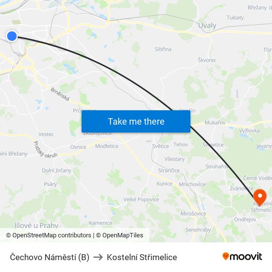 Čechovo Náměstí (B) to Kostelní Střimelice map