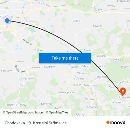 Chodovská (A) to Kostelní Střimelice map