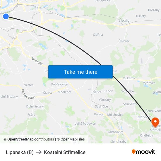 Lipanská (B) to Kostelní Střimelice map