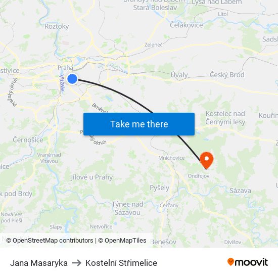 Jana Masaryka to Kostelní Střimelice map