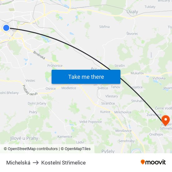 Michelská (A) to Kostelní Střimelice map