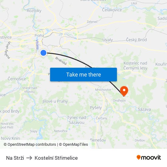 Na Strži to Kostelní Střimelice map