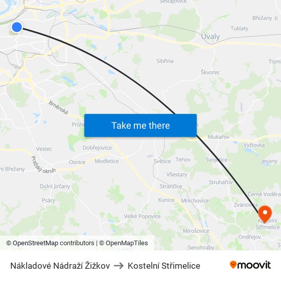 Nákladové Nádraží Žižkov to Kostelní Střimelice map