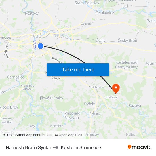 Náměstí Bratří Synků to Kostelní Střimelice map