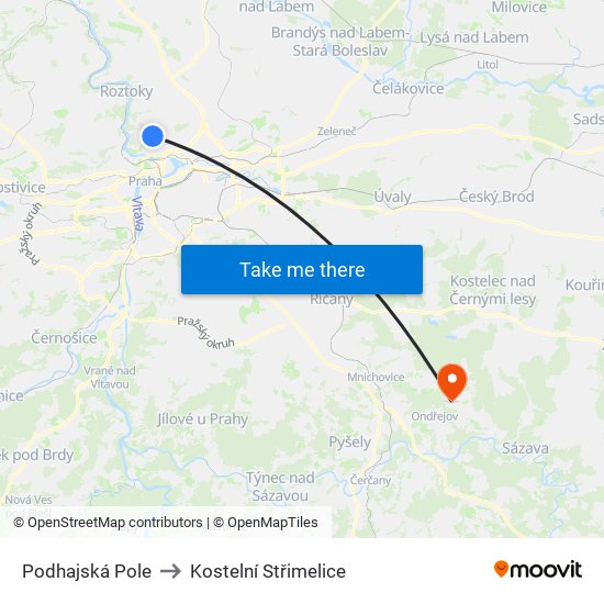 Podhajská Pole to Kostelní Střimelice map