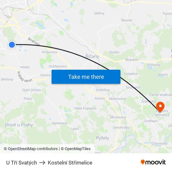 U Tří Svatých to Kostelní Střimelice map