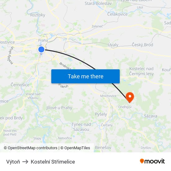 Výtoň to Kostelní Střimelice map