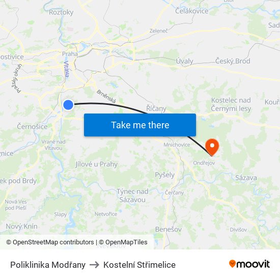 Poliklinika Modřany to Kostelní Střimelice map