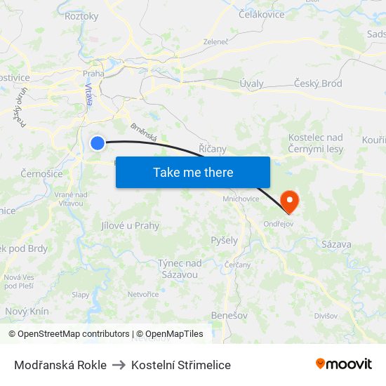 Modřanská Rokle to Kostelní Střimelice map