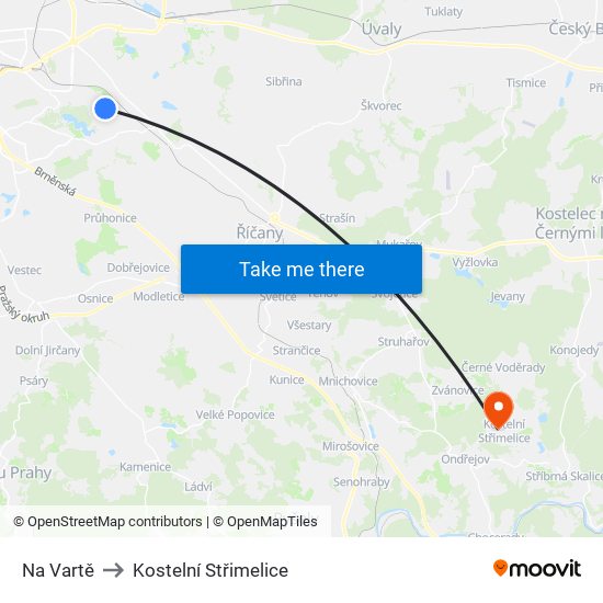 Na Vartě (B) to Kostelní Střimelice map