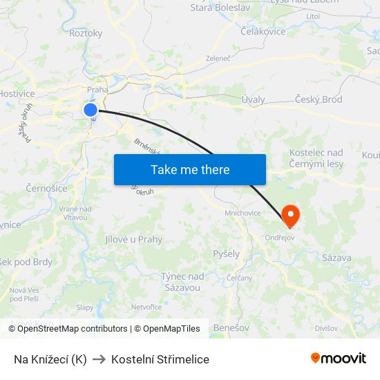 Na Knížecí (K) to Kostelní Střimelice map