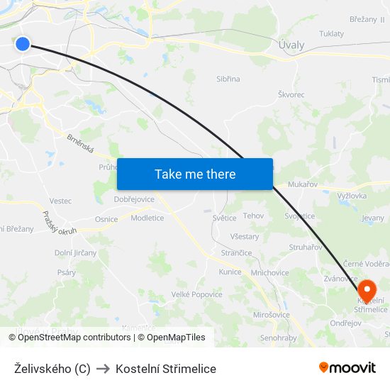 Želivského (C) to Kostelní Střimelice map