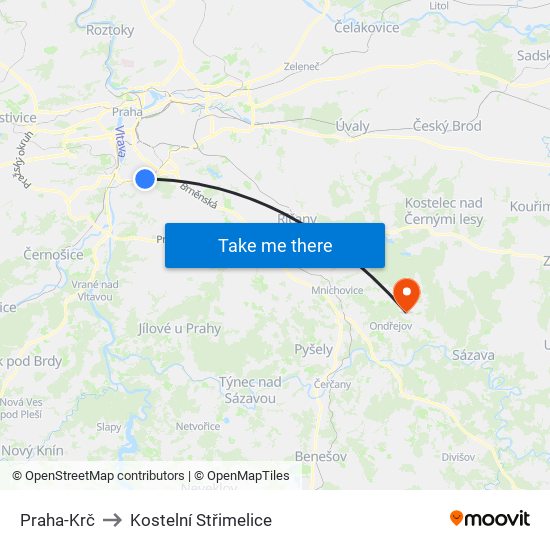 Praha-Krč to Kostelní Střimelice map