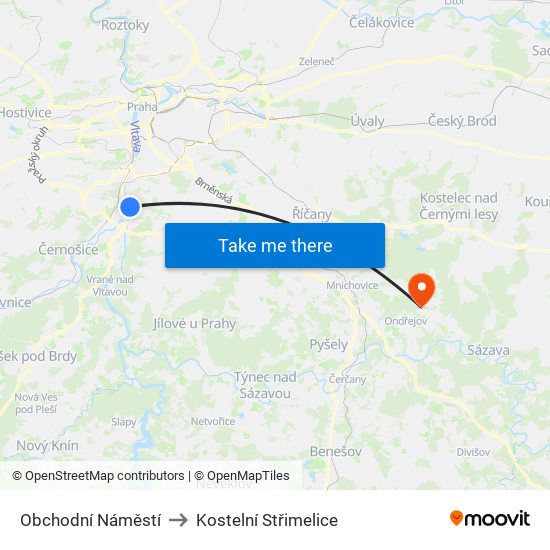 Obchodní Náměstí to Kostelní Střimelice map