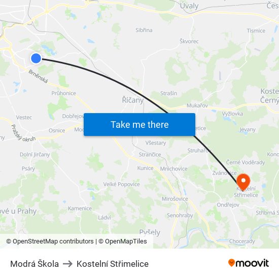 Modrá Škola to Kostelní Střimelice map
