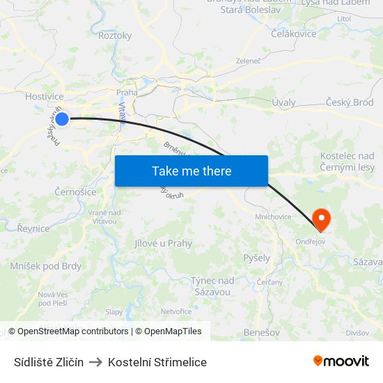 Sídliště Zličín to Kostelní Střimelice map