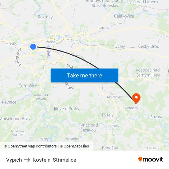 Vypich to Kostelní Střimelice map