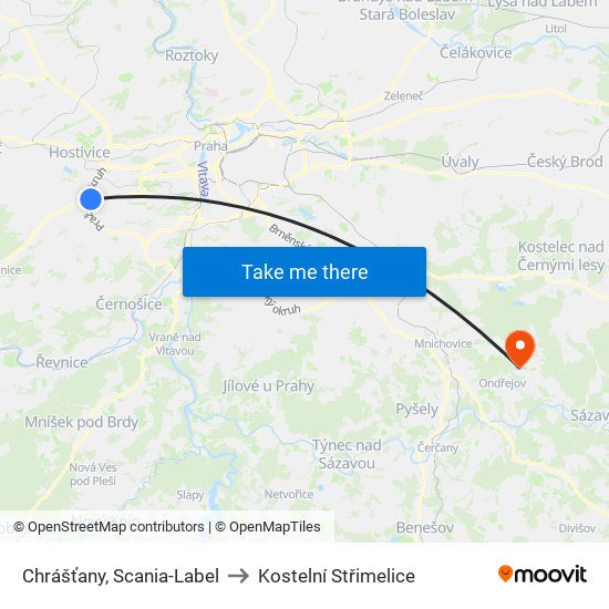 Chrášťany, Scania-Label to Kostelní Střimelice map