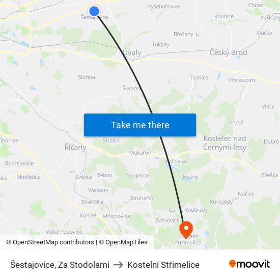 Šestajovice, Za Stodolami to Kostelní Střimelice map