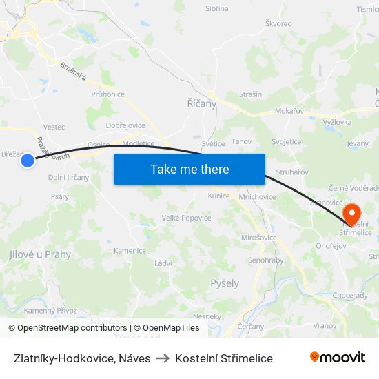 Zlatníky-Hodkovice, Náves to Kostelní Střimelice map