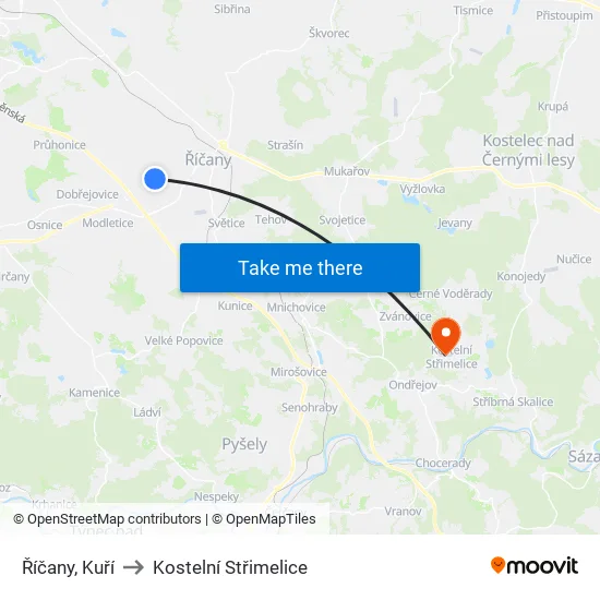 Říčany, Kuří to Kostelní Střimelice map