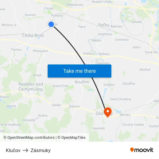 Klučov to Zásmuky map