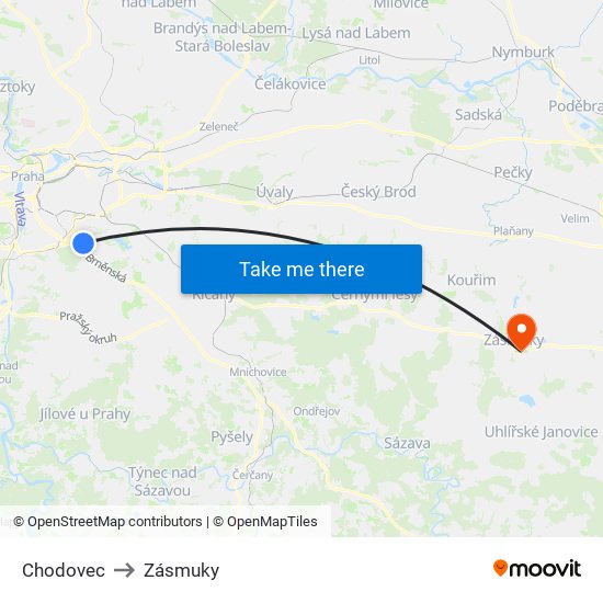 Chodovec to Zásmuky map