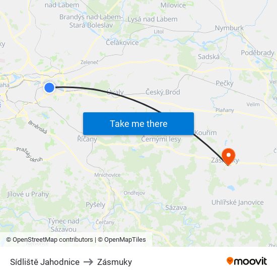 Sídliště Jahodnice to Zásmuky map