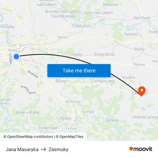 Jana Masaryka to Zásmuky map