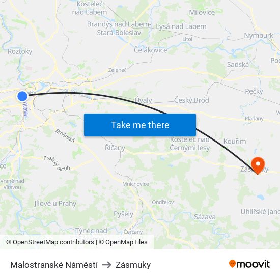 Malostranské Náměstí to Zásmuky map