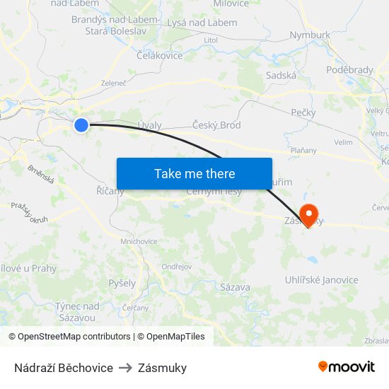 Nádraží Běchovice (B) to Zásmuky map