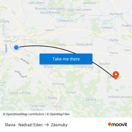 Slavia - Nádraží Eden to Zásmuky map