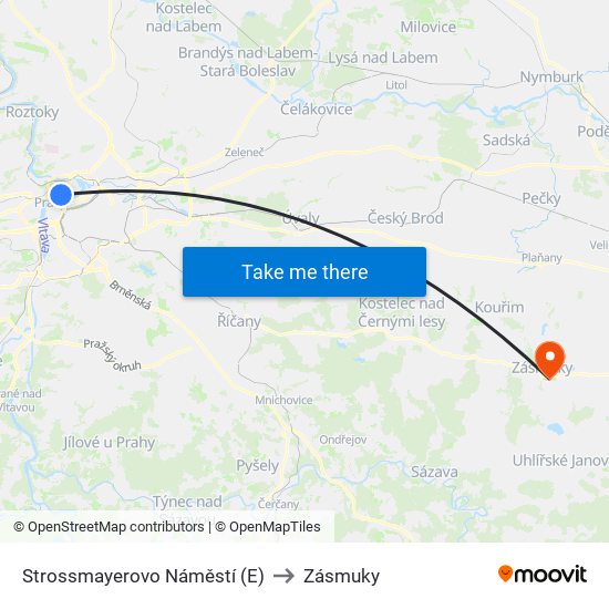 Strossmayerovo Náměstí (E) to Zásmuky map