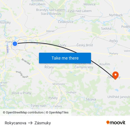 Rokycanova to Zásmuky map