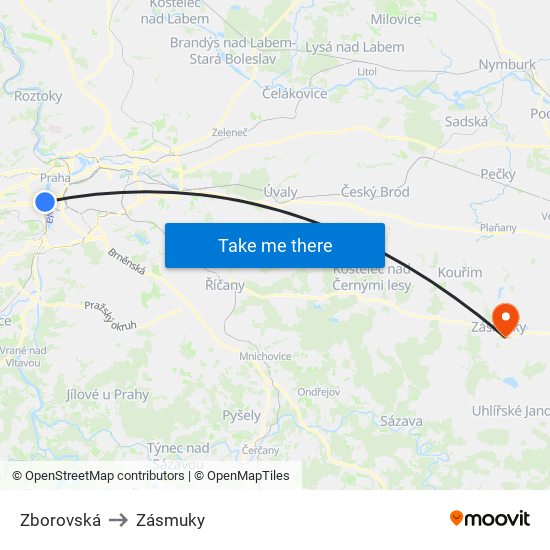 Zborovská to Zásmuky map