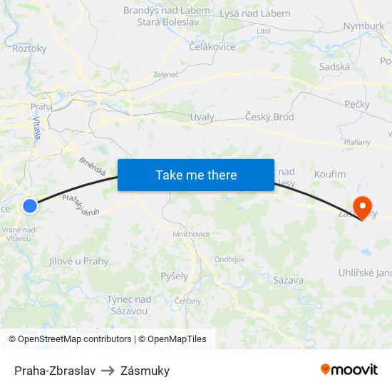Praha-Zbraslav to Zásmuky map