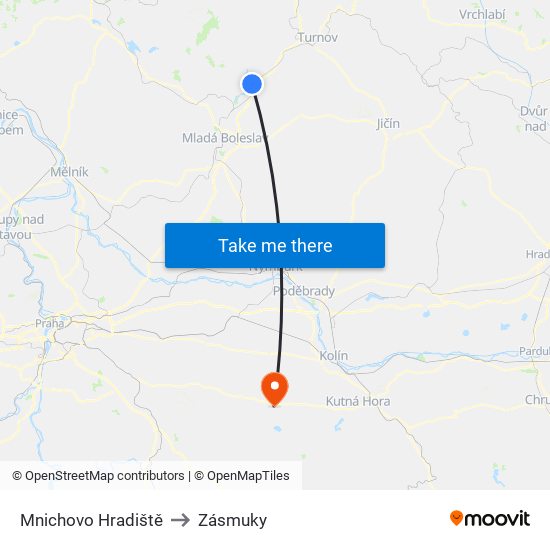 Mnichovo Hradiště to Zásmuky map