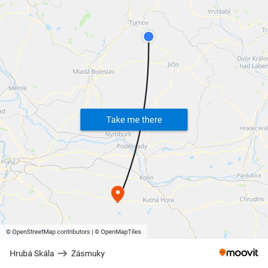 Hrubá Skála to Zásmuky map