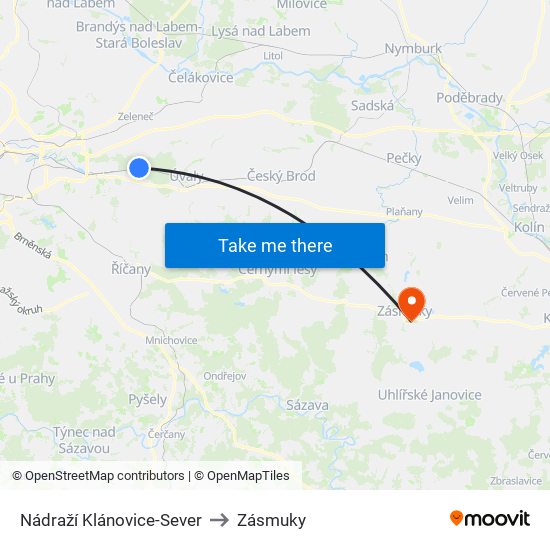Nádraží Klánovice-Sever to Zásmuky map