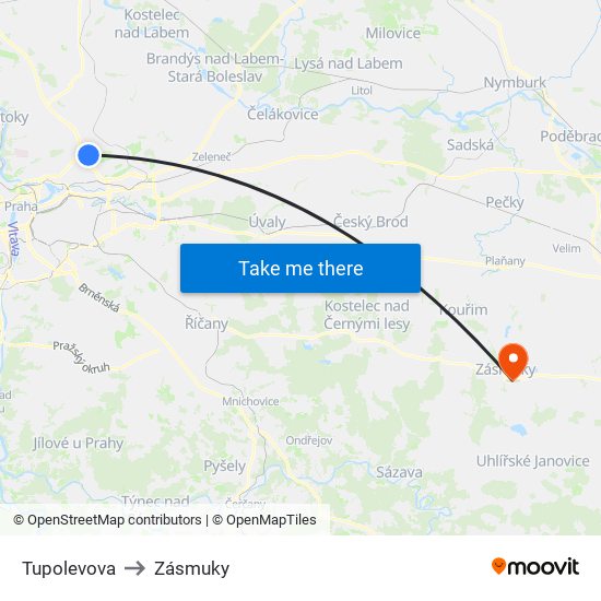 Tupolevova to Zásmuky map