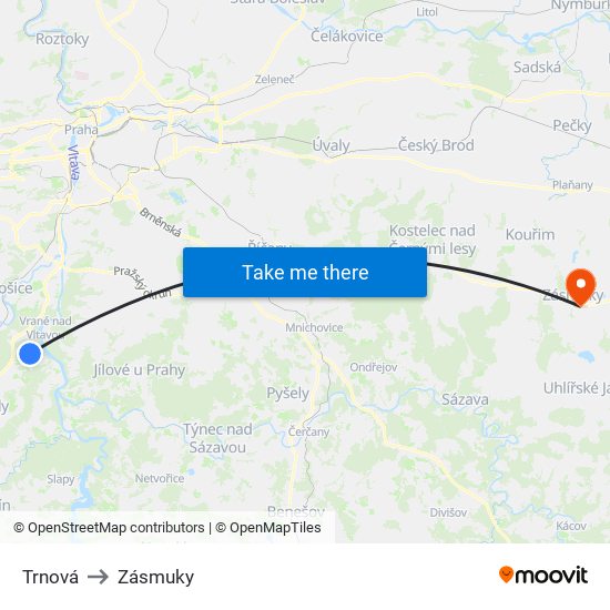 Trnová to Zásmuky map