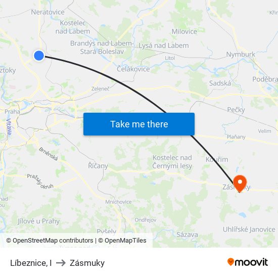 Líbeznice, I to Zásmuky map