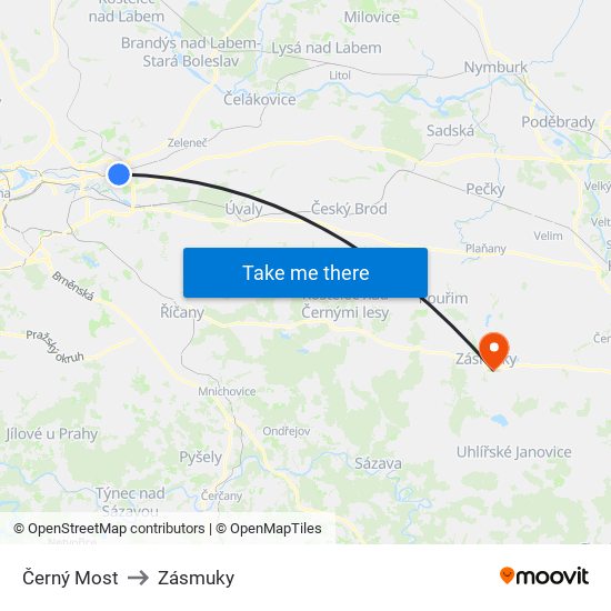 Černý Most to Zásmuky map