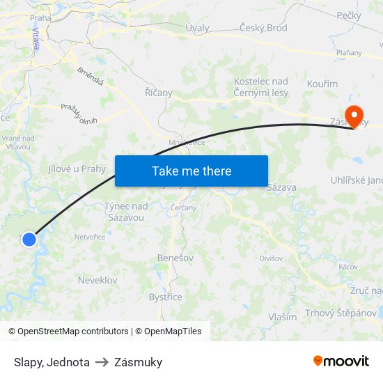 Slapy, Jednota to Zásmuky map