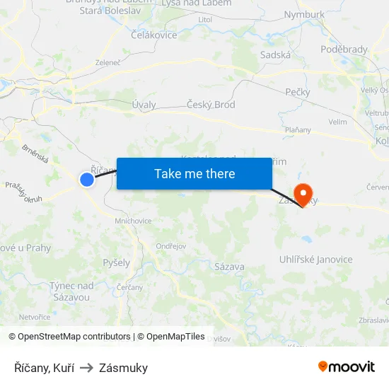 Říčany, Kuří to Zásmuky map
