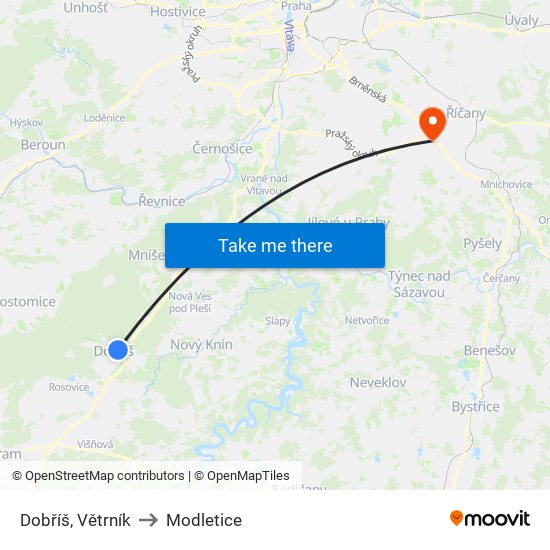 Dobříš, Větrník to Modletice map