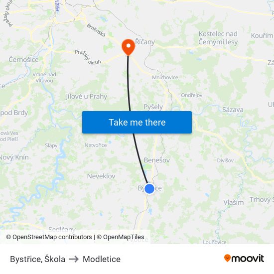 Bystřice, Škola to Modletice map